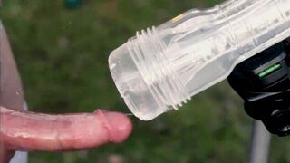 outdoor Christmas fleshlight milks my swollen cock dry - porn video